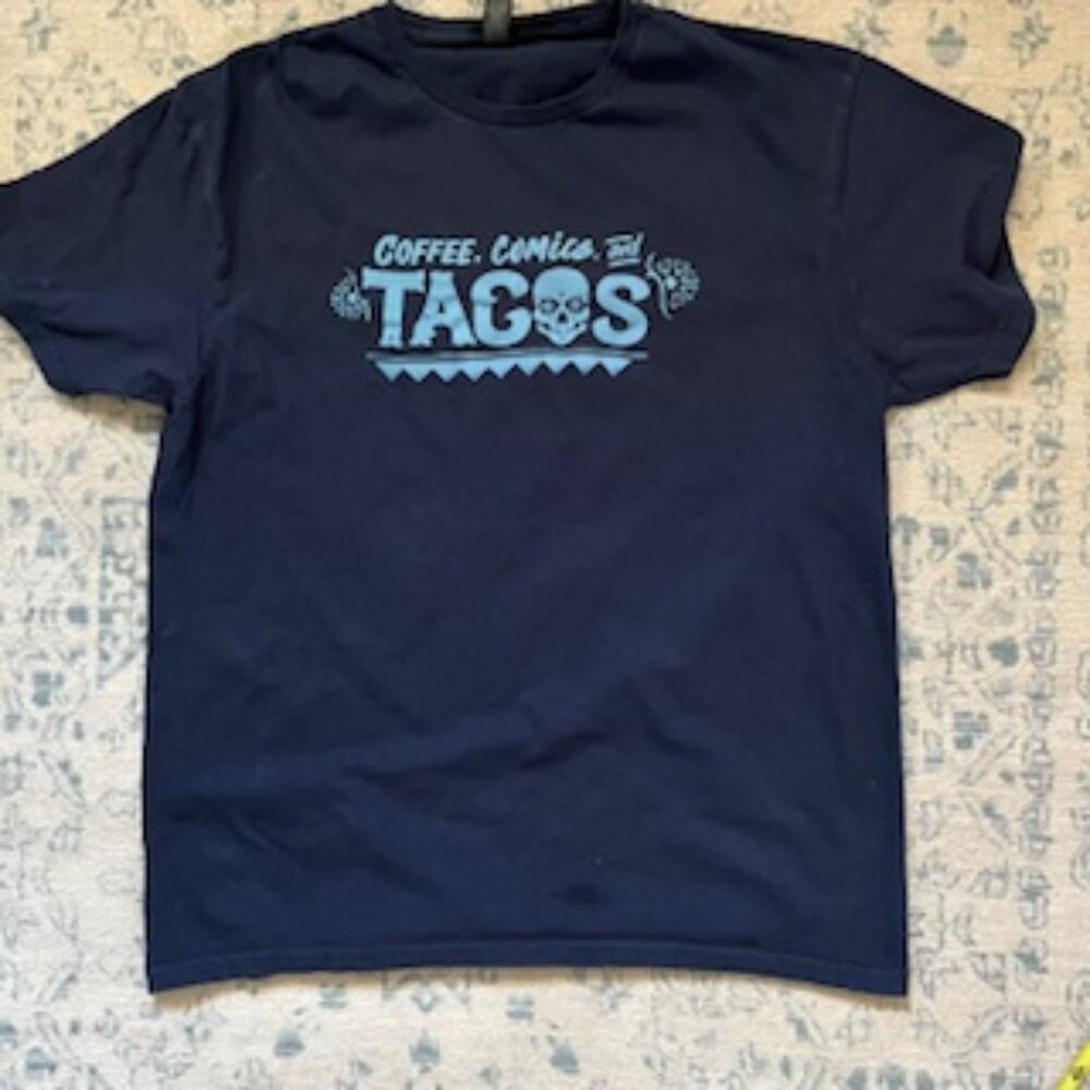 🧡3/15 GILDAN "Coffee, Comics, and Tacos" Cotton T-shirt Men's L